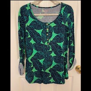 Lilly Pulitzer Porter Henley Top in Under the Palms Green Navy Size L
